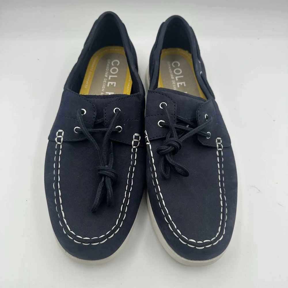 Cole Haan Grand Atlantic Boat Shoes Mens Sz 9 M Marine Navy Blue Lace‎ Up C36080